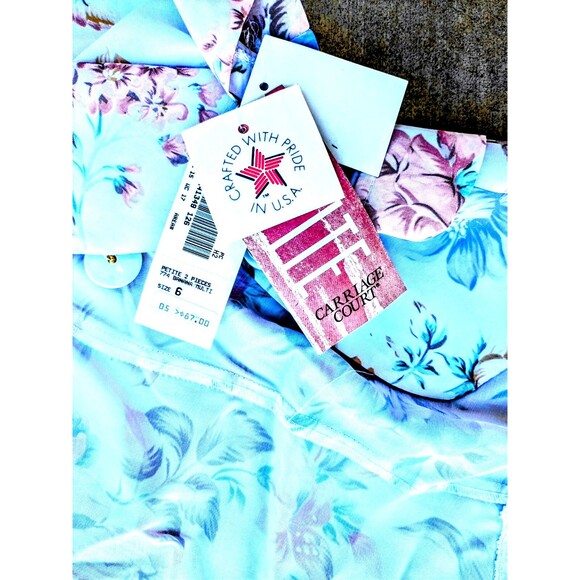 Vintage Stuart Alan Petites 6p Floral Pastel Peplum 2-pc USA made Skirt Set NOS - Picture 7 of 7